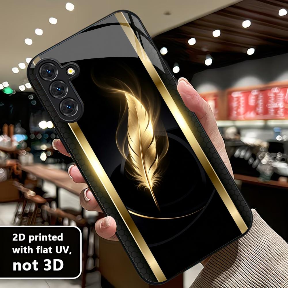 Phone Cases Quad Lock - جراب هاتف ذهبي لامع بتصميم ريشة