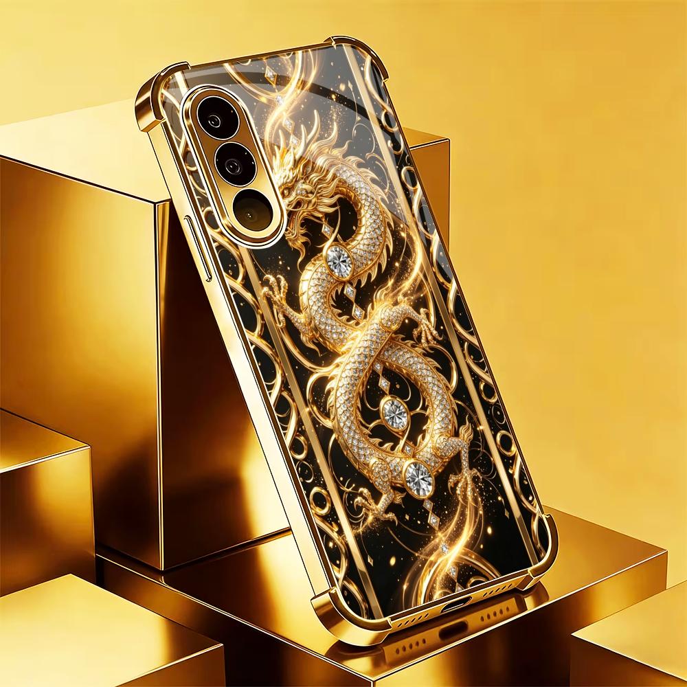 Phone Cases Quad Lock - جراب هاتف فاخر بتصميم التنين الذهبي