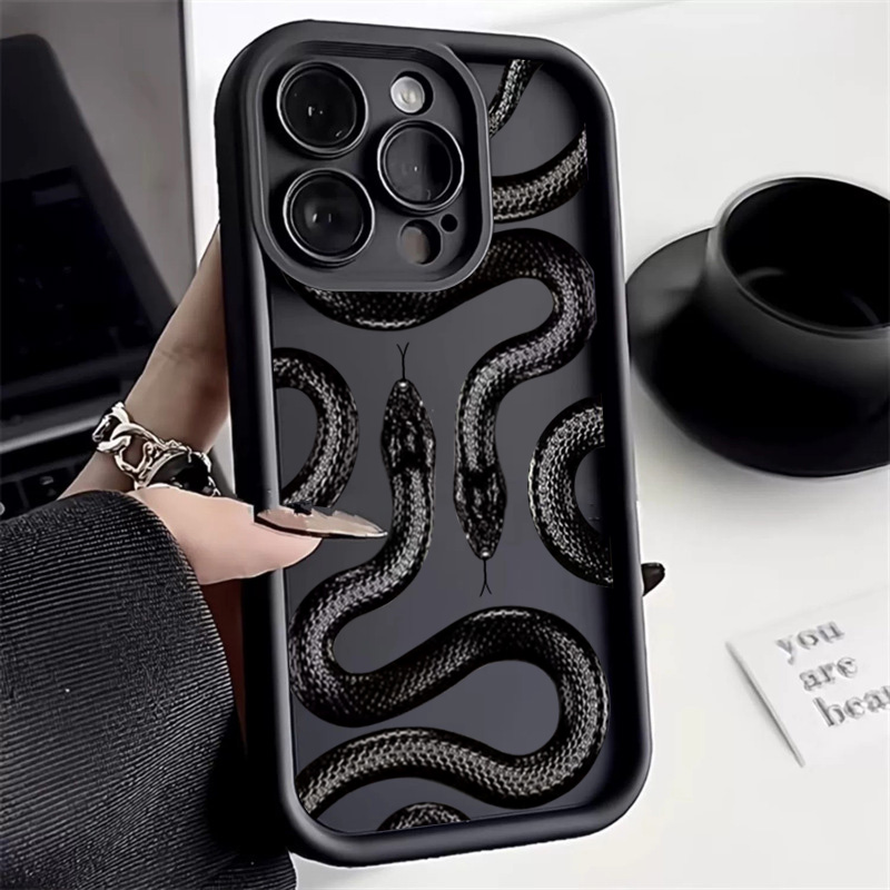 Phone Cases Xs - غطاء هاتف بطبعة جلد الثعبان الأسود