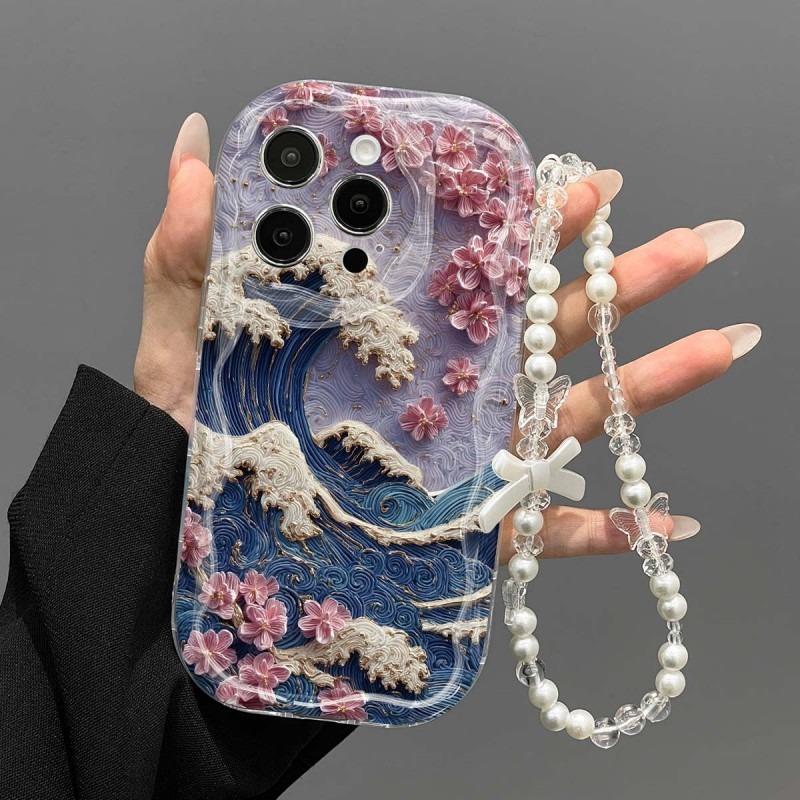 Phone Cases With Charms - غطاء هاتف شفاف بتصميم موجي إبداعي