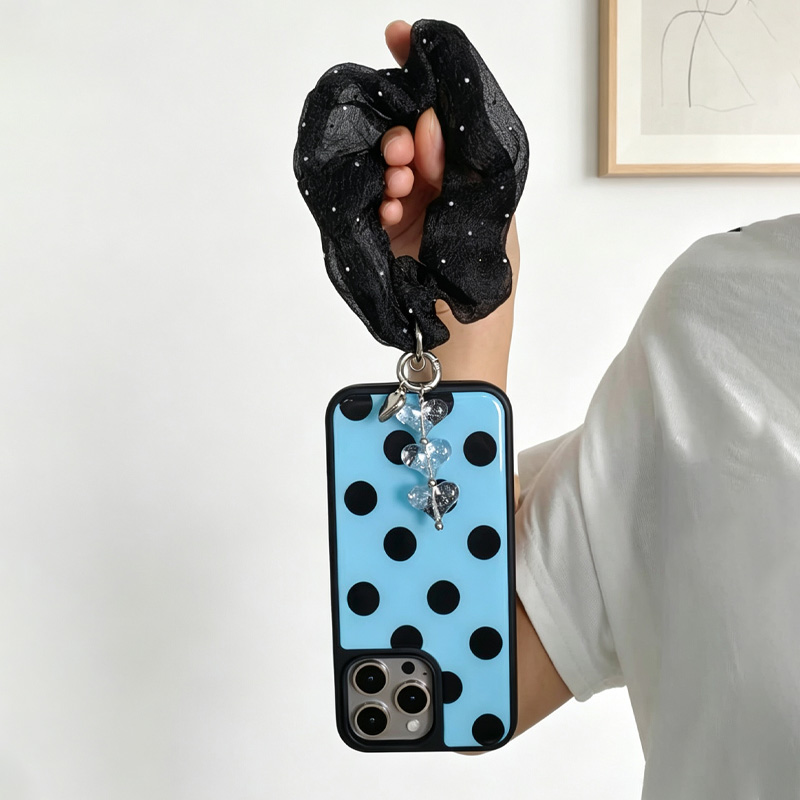 غطاء هاتف أزرق وأسود منقط مع ح - مراجعة Phone Cases With Charms وسعره